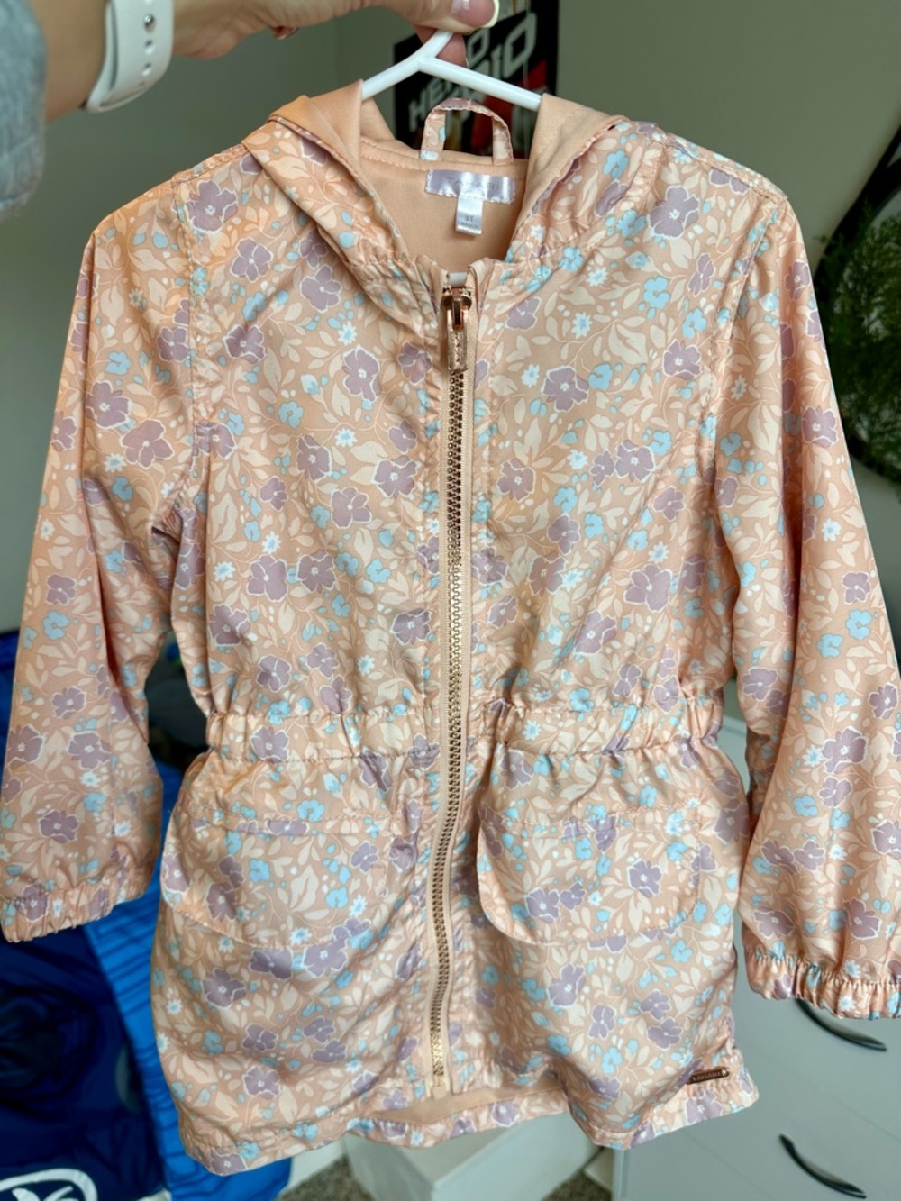Tahari Peach Floral Hooded girls Raincoat